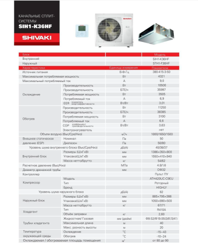 Канальный сплит система SHIVAKI (наружный блок) STH1-F36HF