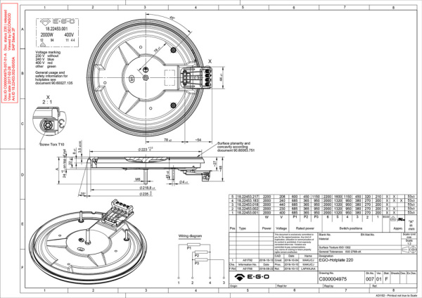 Конфорка для электроплиты ø 220мм 2000W 400V 18.22453.001